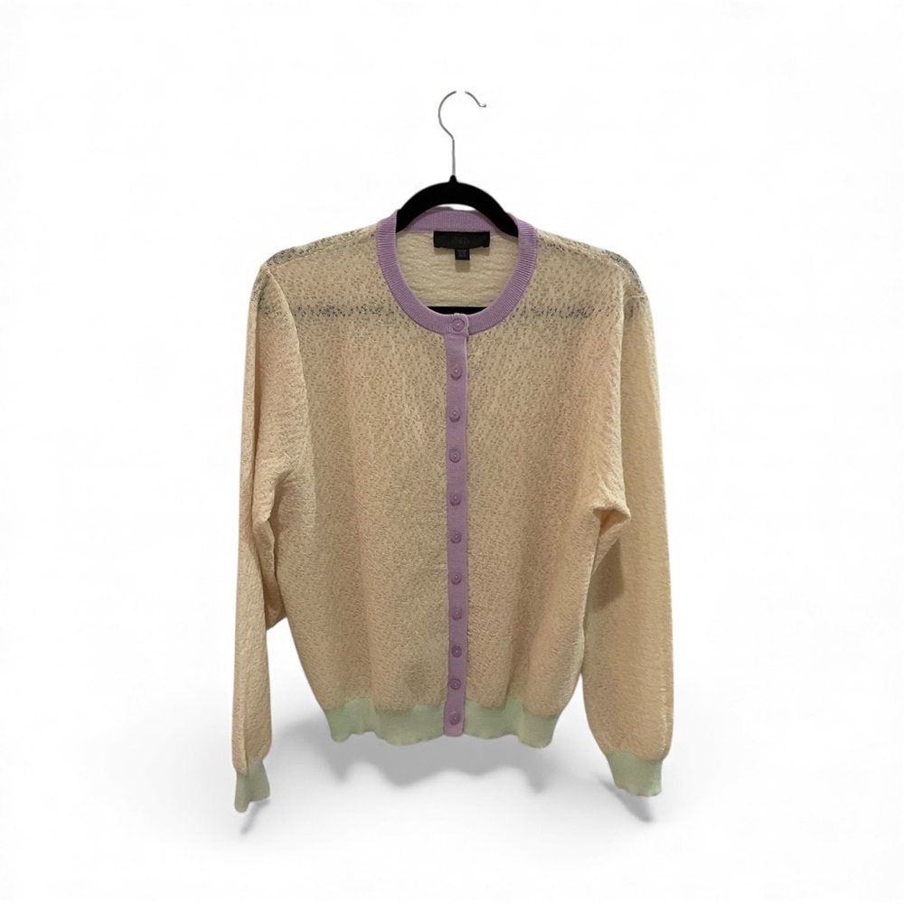 Zara Elegant Cream Sweater with Purple/Green Accents